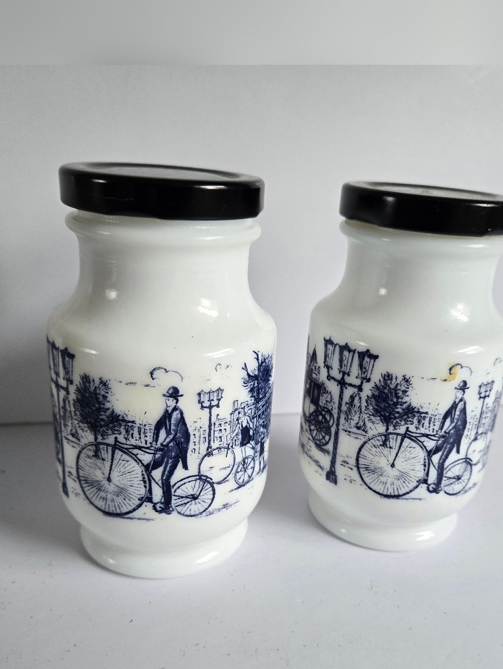 Vintage Milk Glass Mustard Spice Condiment Jar Set